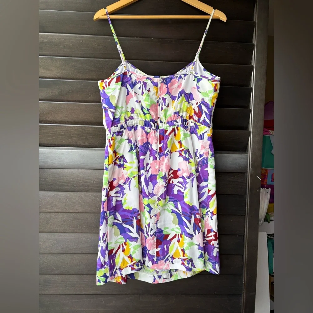 J Crew Dress Women's 12 Purple Floral Spaghetti Straps Tropical Pockets